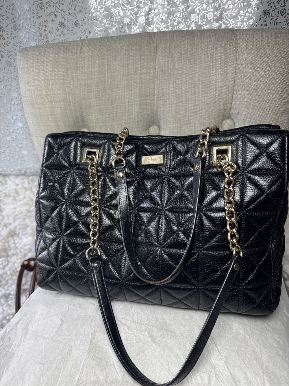 Kate spade ♠️ Black Quilted Chain-Handle Tote Bag